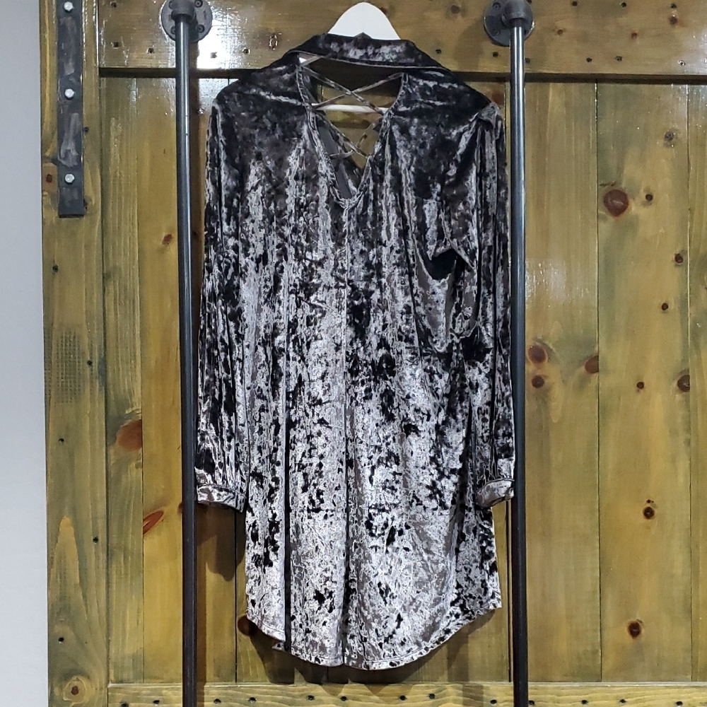 Smoked Velvet Mini Dress in Black and Gray Billy T NWT - Picture 8 of 10